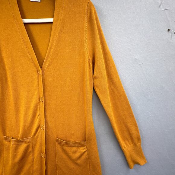 Cielo Long Cardigan Sweater M Mustard Yellow Academia School Tunic Layering Lght - Picture 5 of 15